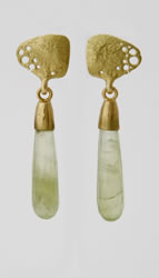 Drop Earrings in siver and gold with briolette shaped Prehnite stones 